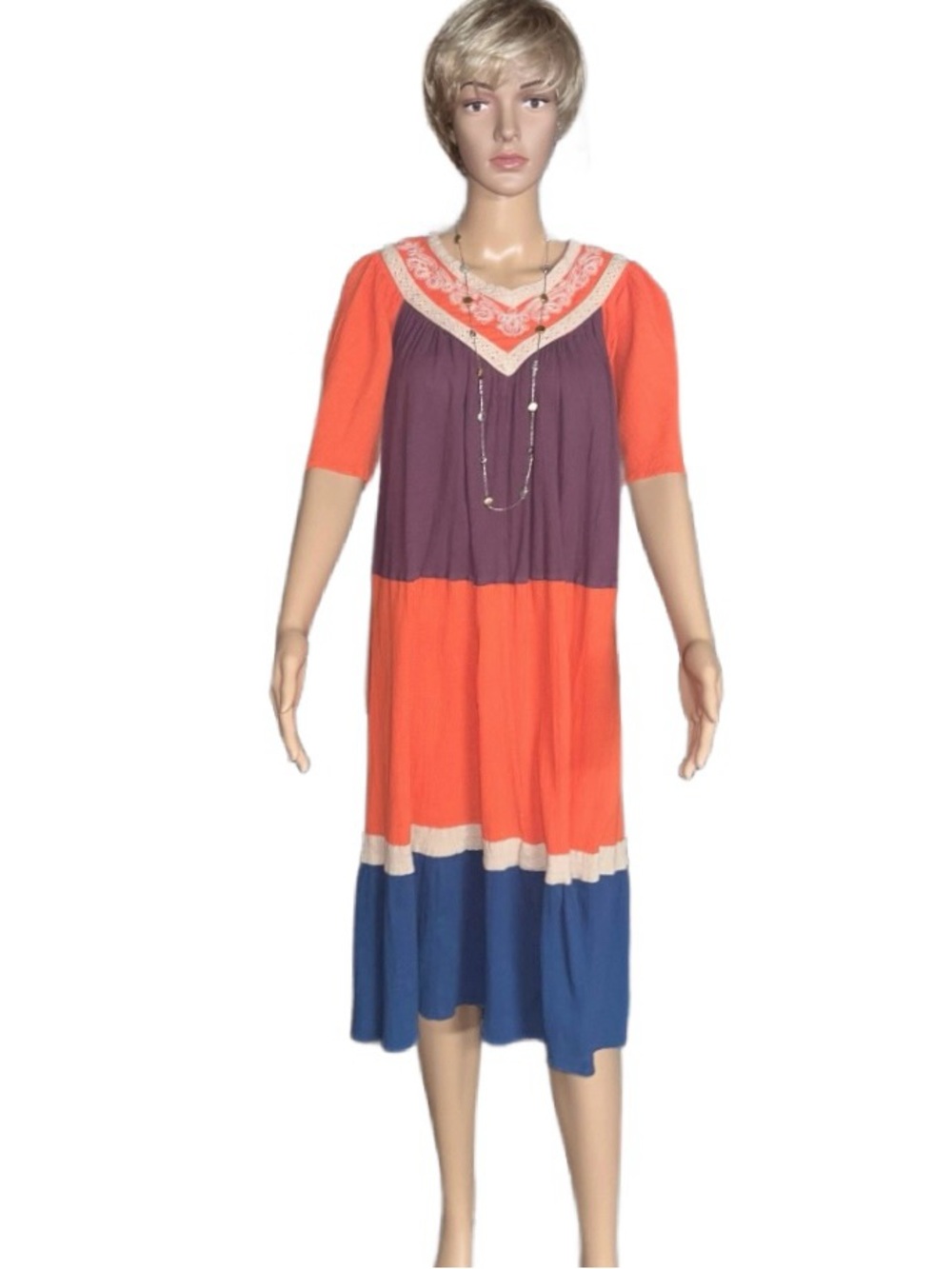 Go Softly Patio ~ Small ~ Vintage ~ Orange/ Beige/Purple ~ Boho Nightgown